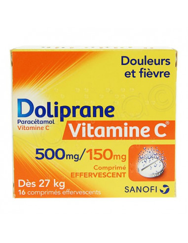 Doliprane Vitamine C 500mg/150mg 16 comprimés effervescents