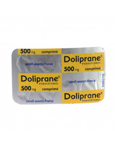Boîte de Doliprane Paracétamol 500mg Jaune et bleu 2