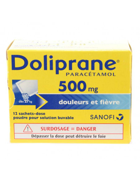 Doliprane paracétamol 500 mg 12 sachets - dose poudre solution buvable Doliprane - 1