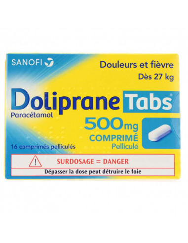 Boite de Doliprane Tabs 500mg Bleu et Jaune