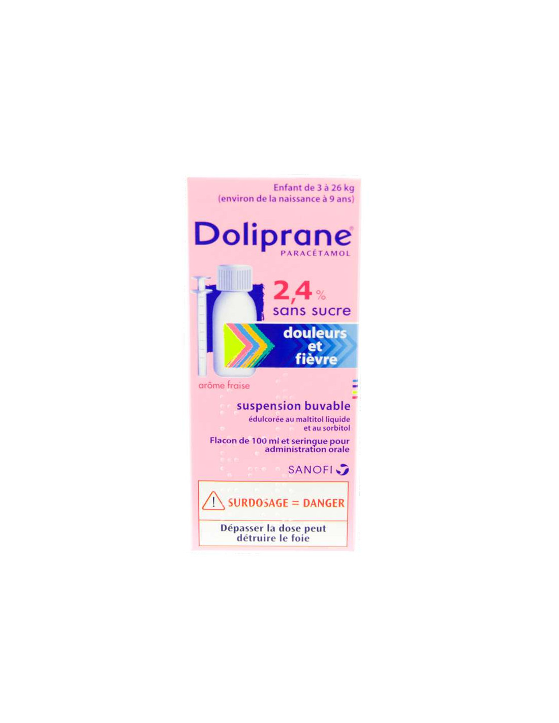 Doliprane 2,4% sans sucre sirop enfant 3 à 26kg 100ml 