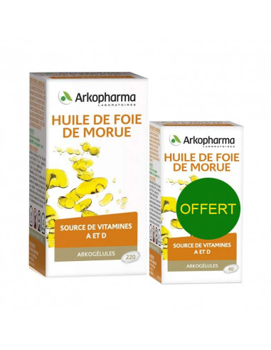 Arkogélules Huile de Foie de Morue 220 gélules + 60 gélules OFFERTES Arkopharma - 1