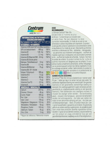 Centrum Men 50+ Vitamines et Minéraux 30 Comprimés  - 2