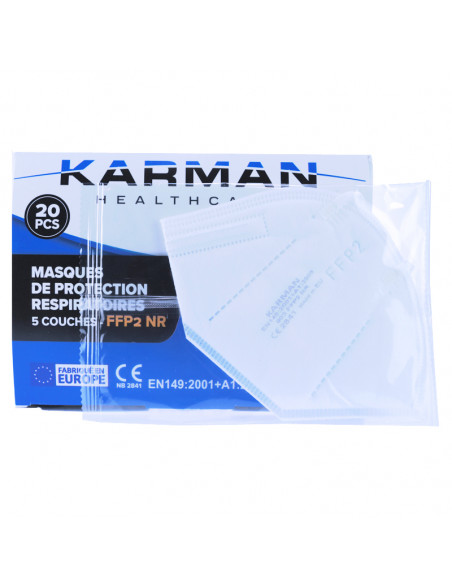 boite de 20 masques FFP2 Karman Healthcare + un masque FFP2 karman healthcare avec emballage individuel