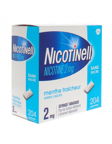 Nicotinell 2mg, Menthe Fraîcheur Sans Sucre, 204 gommes à mâcher