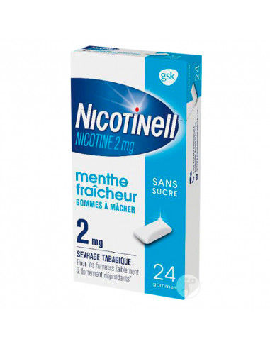 Nicotinell 2mg, Menthe Fraîcheur Sans Sucre, 24 gommes à mâcher