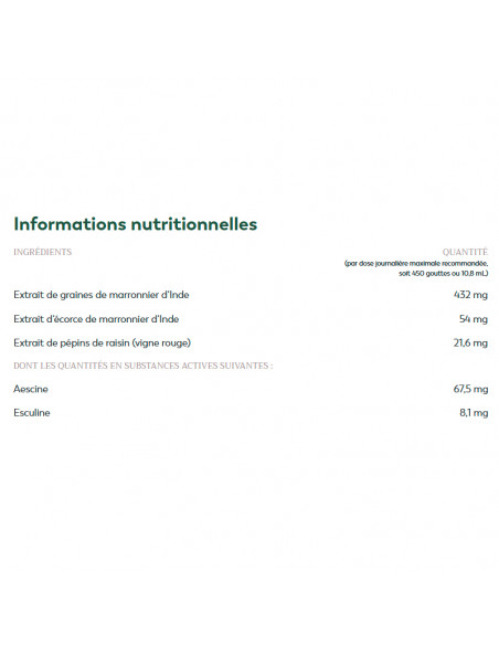 Intrait Marron d'Inde Solution H Santé Veineuse Solution informations nutritionnelles