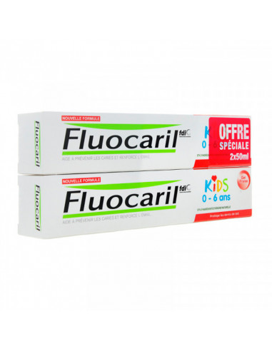 Fluocaril Kids 0-6 ans Dentifrice Gel Fraise Lot 2x50ml