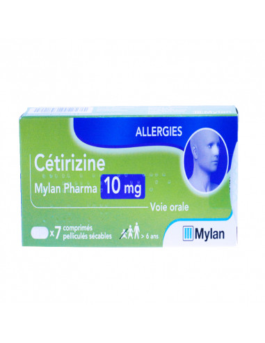 Cétirizine 10 mg, Mylan, Rhinite, Conjonctivite, Urticaire, 7 comprimés