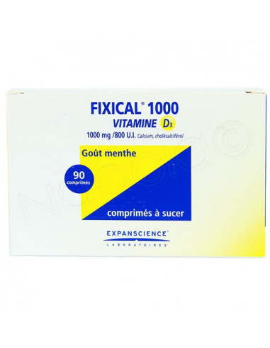 Fixical 1000 Vitamine D3 1000mg / 800 U.I. Goût Menthe. 90 comprimés à sucer