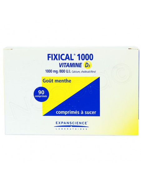 Fixical 1000 Vitamine D3 1000mg / 800 U.I. Goût Menthe. 90 comprimés à sucer