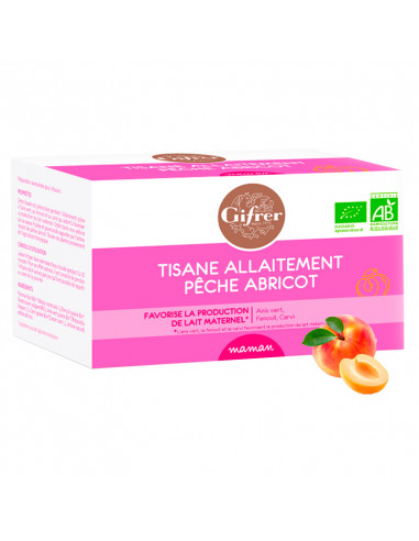 Gifrer Maman Tisane Alaitement Bio Pêche Abricot boîte rose de 20 sachets