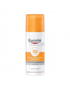 Eucerin SPF50 Photo Aging Controle crème solaire visage anti-âge flacon airless blanc orange