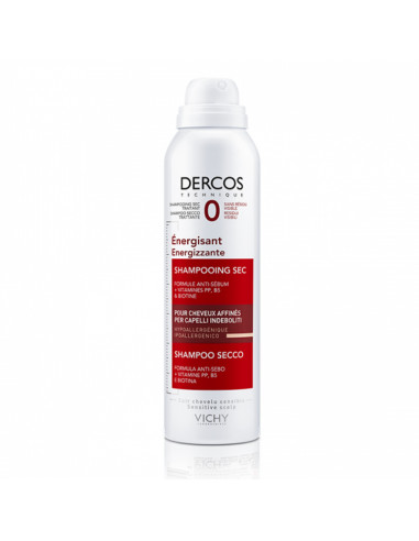 Vichy Dercos Technique Energisant Shampooing sec aérosol spray blanc rouge cheveux fins