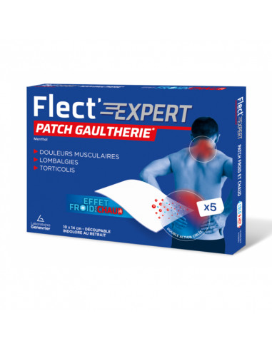 Flect Expert patch chaud froid gaulthérie menthol boite bleue et rouge, 5 patchs
