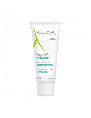 Aderma Physac Global Soin Complet crème visage imperfections tube blanc bleu vert