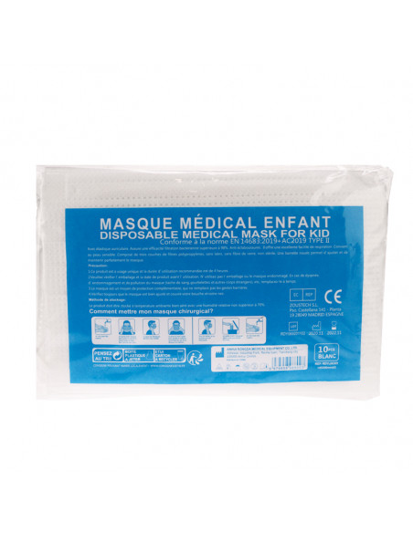 Sachet de 10 masques médicaux jetables enfant blancs