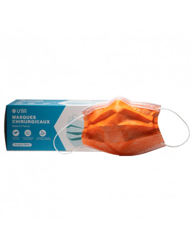 Masques Chirurgicaux Orange Unir Type IIR Boîte de 50