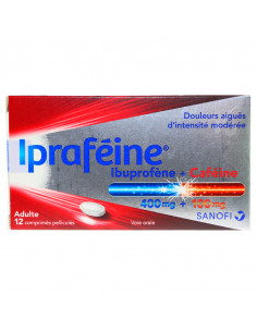 Ipraféine 400/100, Ibuprofène et Caféine, Episodes douloureux, 12 comprimés