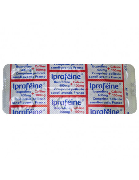 Ipraféine 400/100, Ibuprofène et Caféine, plaquette face avant