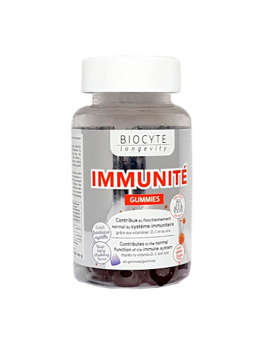 Biocyte Immunité Gummies Goût Framboise Myrtille 60 gommes