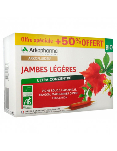 Arkopharma Jambes Légères Bio Ultra Concentré 30 ampoules offre spéciale 50% offert