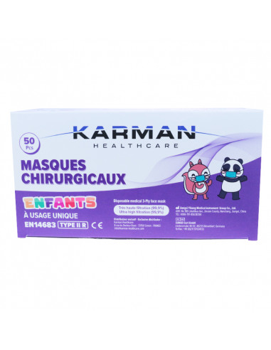 Masques Chirurgicaux Enfants Type IIR Karman Healthcare Boîte de 50