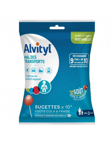 Alvityl sucettes mal des transports cola fraise adulte et enfant