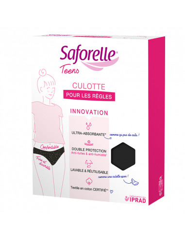 Saforelle Teens Culotte pour les Règles Taille 14 ans couleur noire à pois blancs