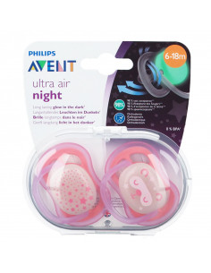 Avent Ultra Air Nuit Sucettes Roses 6-18m x2