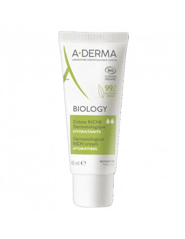 Aderma biology crème riche hydratante visage bio tube blanc et vert