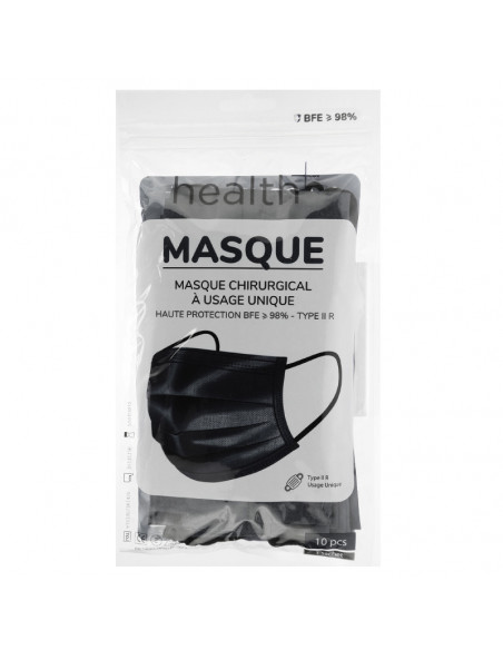 Health masque chirurgical noir sachet de 10 masques