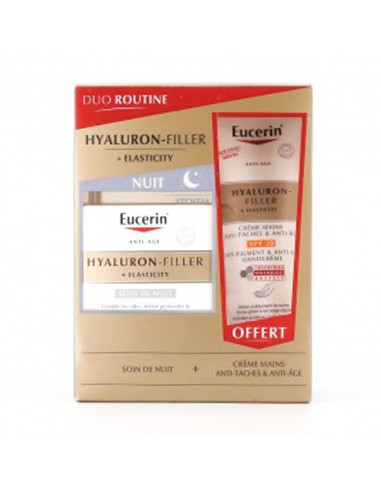 Eucerin Hyaluron-Filler +Elasticity Nuit 50ml + Crème Mains 75ml OFFERTE duo routine