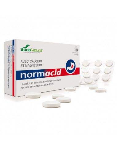 SoriaNatural Normacid. 32 comprimés boite blanche bleu et rouge