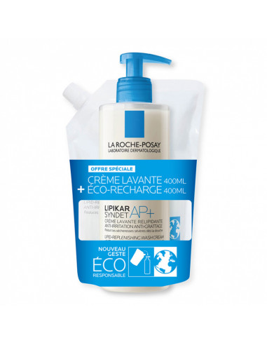 La Roche Posay Lipikar Syndet AP+ Crème Lavante 400ml + Eco-recharge 400ml offre spéciale duo