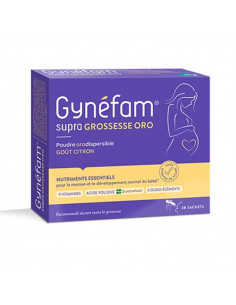 Gynéfam Supra Grossesse Oro. 28 sachets boite violet jaune gout citron poudre