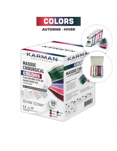 Masques Chirurgicaux Colors hiver Karman Healthcare Type IIR Boîte de 50