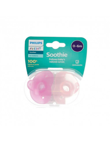 Avent Soothie Lot de 2 sucettes 0-6 mois sucettes rose