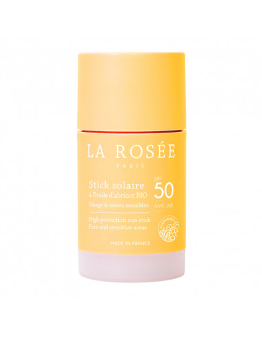 La Rosée Stick Solaire SPF50 Visage et Zones Sensibles. 15ml tube flacon orange recyclable