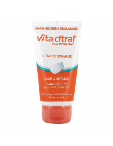 Vita Citral Soin Exfoliant Crème de Gommage Mains. 75ml tube orange et blanc
