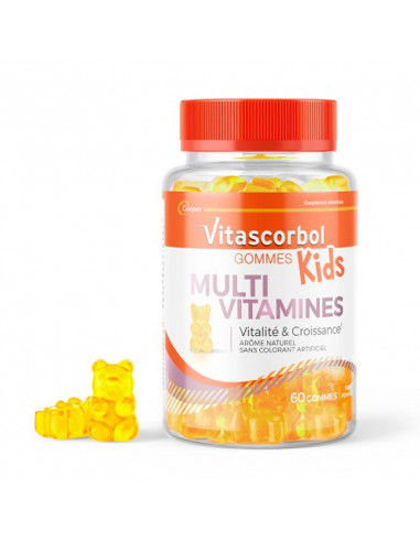 Vitascorbol Kids Gommes Multi Vitamines Goût Pomme. 60 gommes nounours