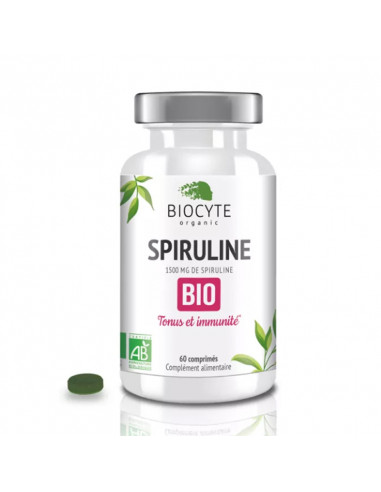 Biocyte Spiruline Bio. 60 comprimés pot blanc bouchon argenté