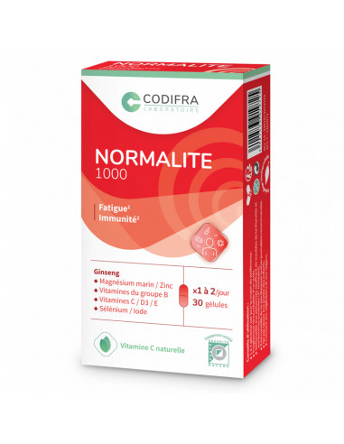 Codifra Normalite 1000 Fatigue Immunité. 30 gélules boite rouge blanche