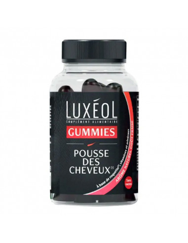 Luxéol Gummies Pousse des Cheveux. 60 gommes gout fraise boite noire