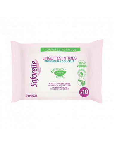 Saforelle Lingettes Intimes fraicheur douceur Nouvelle Formule. x10 lingettes paquet de poche