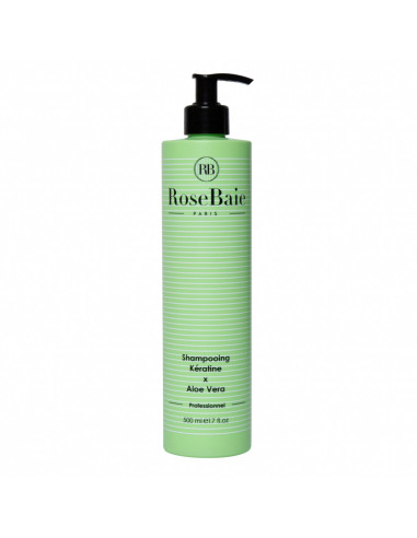 Rosebaie Shampooing Kératine x Aloe Vera Professionnel. 500ml flacon pompe vert