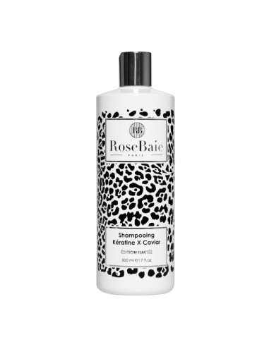 Rosebaie Shampooing Kératine x Caviar Edition Limitée 500ml flacon blanc noir imitation panthère