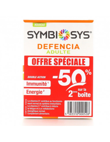 Symbiosys Defencia Adulte Double Action. Lot 2x30 gélules avec -50% sur la 2e boite