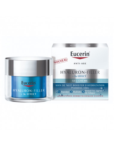 Eucerin Hyaluron-Filler + 3x Effect Gel-crème Nuit booster hydratation. 50ml pot bleu