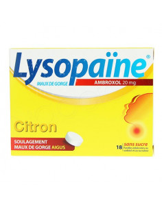 Lysopaïne 20mg Citron sans sucre 18 pastilles